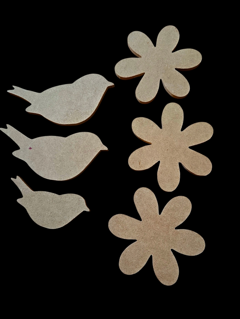 "5/$25" Flower And Bird Pressed Wood Cut Out Shapes For Crafts